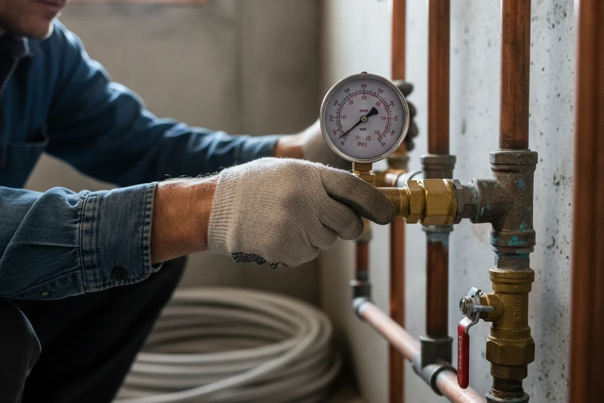 Pressure testing a repaired line during Water Line Repair in Calhoun